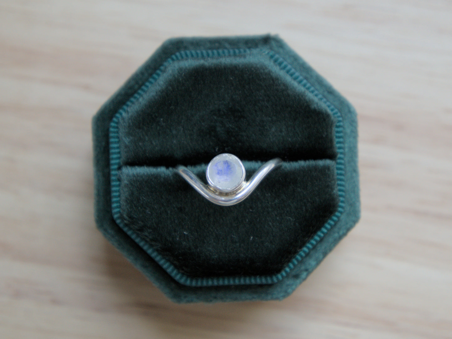 THE MOONRISE - Recycled Silver Moonstone Ring with Curved Band