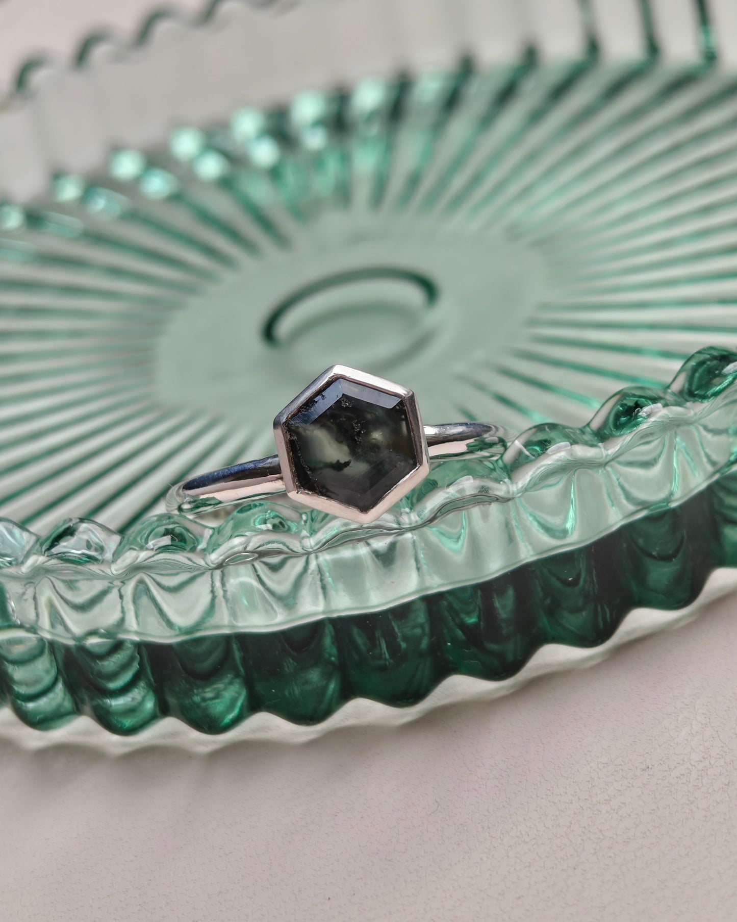 THE FOREST - Recycled Sterling Silver Hexagon Moss Agate Ring