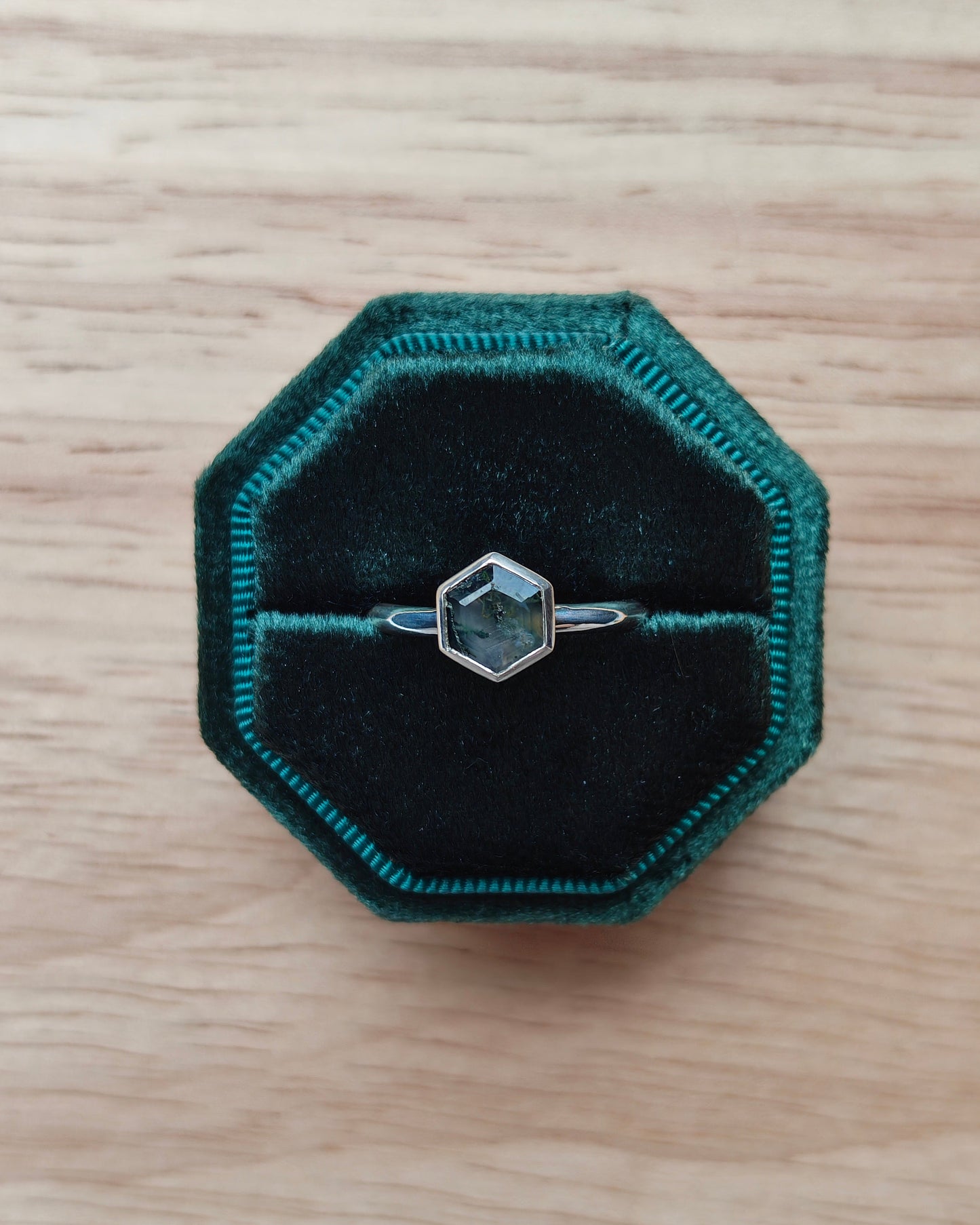 THE FOREST - Recycled Sterling Silver Hexagon Moss Agate Ring