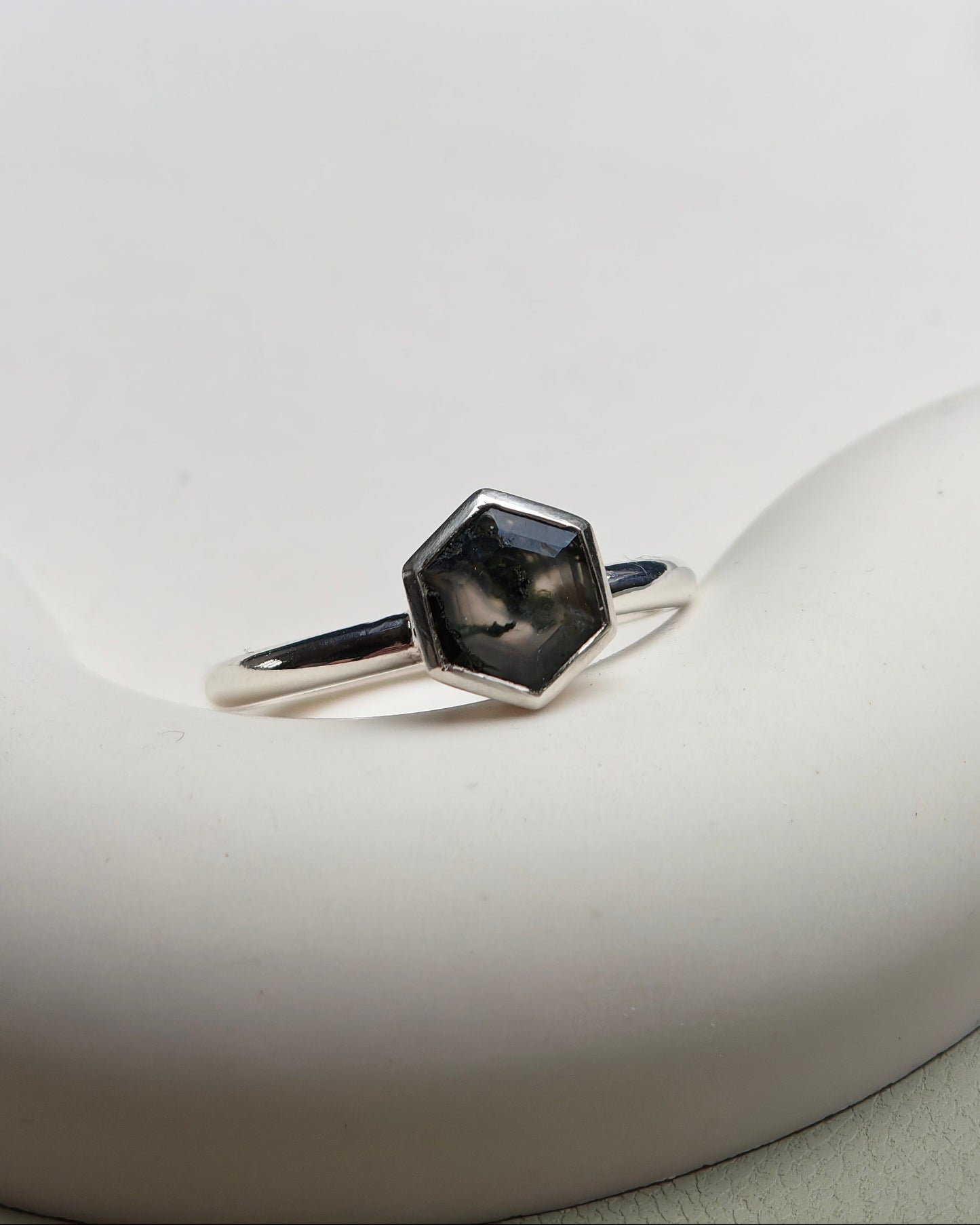 THE FOREST - Recycled Sterling Silver Hexagon Moss Agate Ring